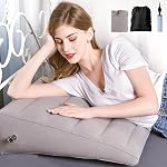 Oreiller de voyage gonflable avec Air Pompe, Oreiller de lit léger portable pour dormir, Oron d'élévation des jambes pour le soulagement de la houle, Oreilleur post-chirurgie triangle avec/Couvercle lavable (gris clair)