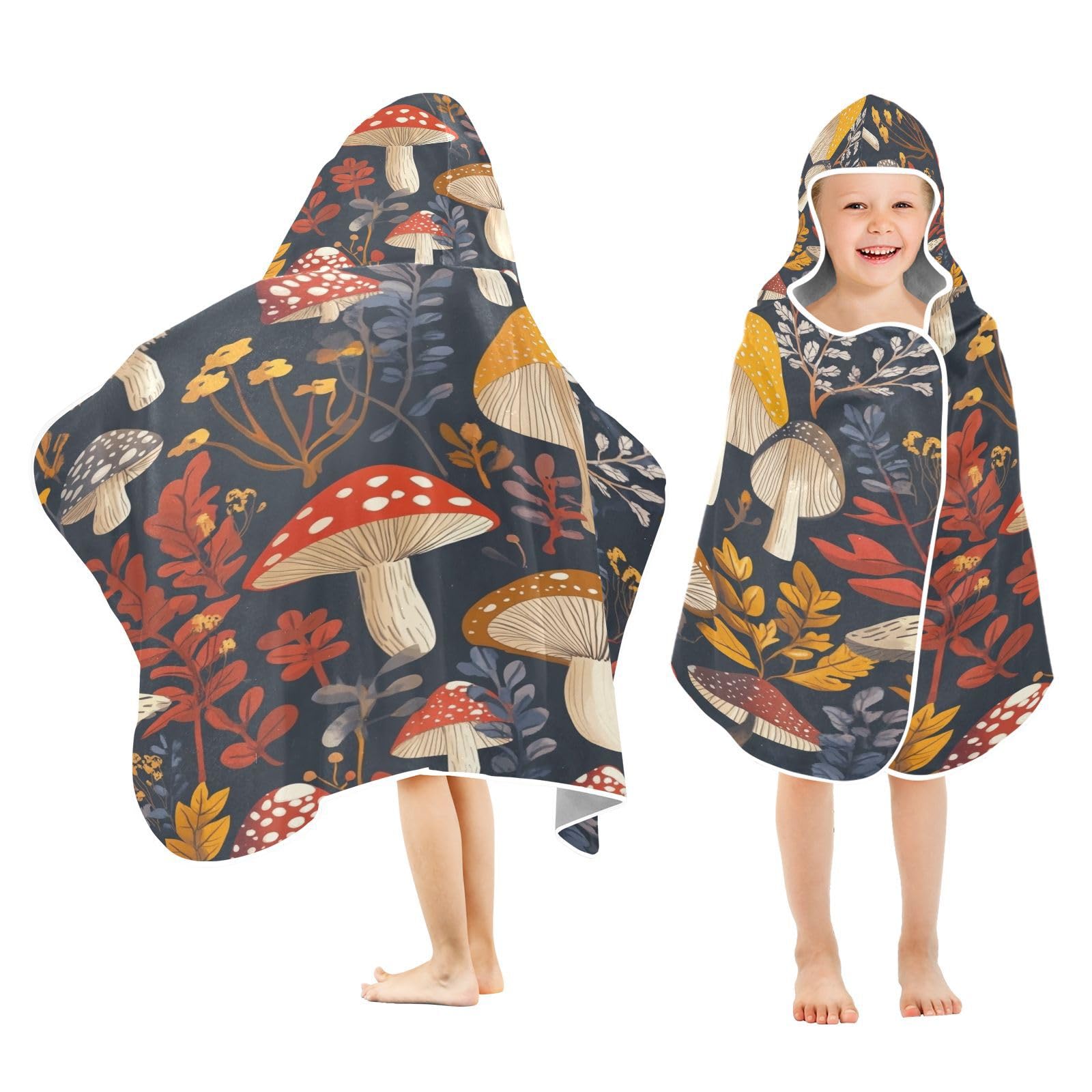 Kigai Leaves Mushroom Hooded Beach Towel for Kids Soft Absorbent Quick Dry Bath Towel with Hood Lightweight Toddler Shower Pool Bath Wrap for Boys Girls