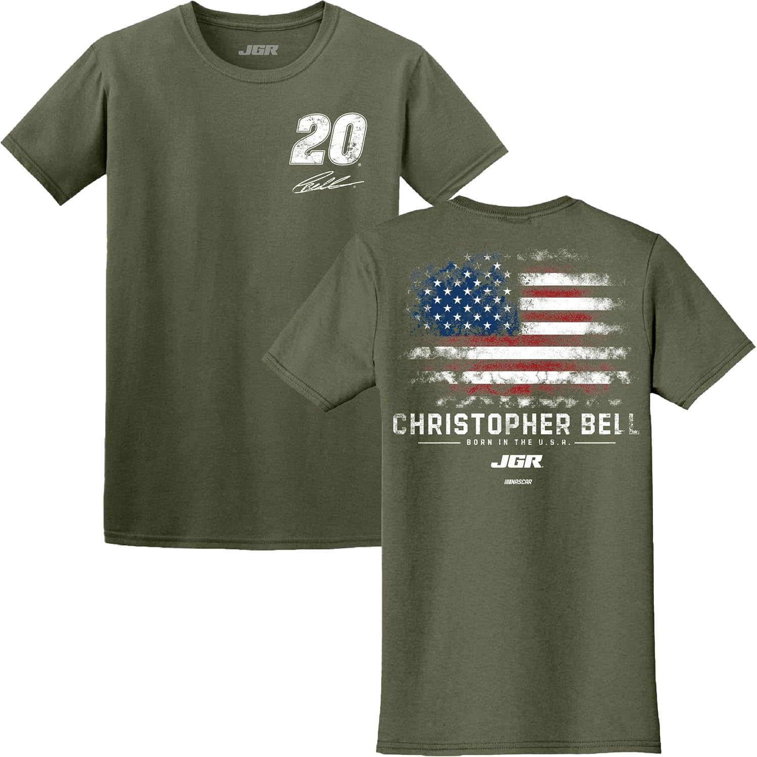 Checkered Flag Sports Christopher Bell 2026 Born in The USA Military Green #20 T-Shirt