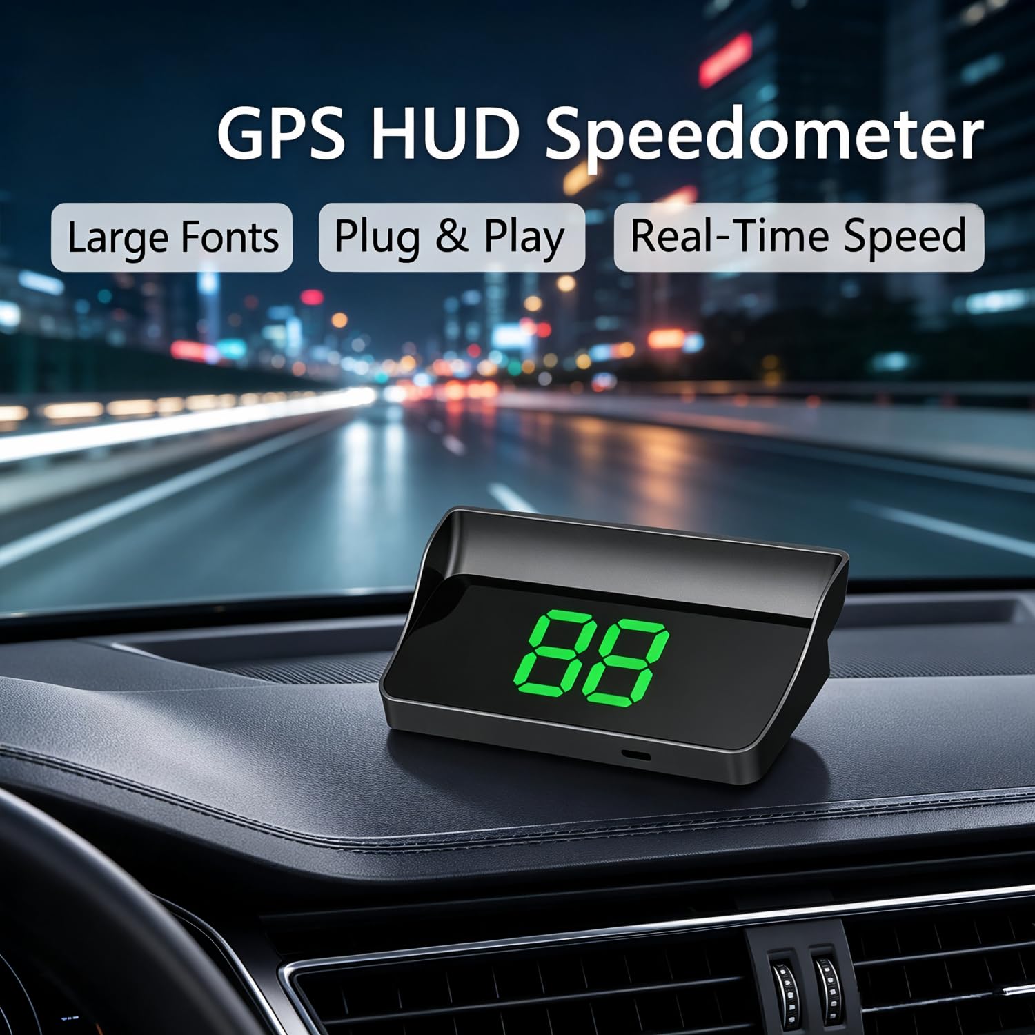 Smart in Car Hud Co Pilot USB Car HUD Speedometer, GPS+BDS 10Hz Refresh MPH Plug‑Play Speed Display for Cars Trucks, Green image 2