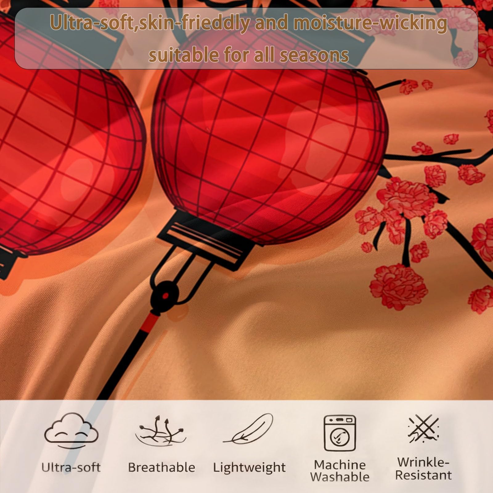 CozyRest Piumone Rosso per tutte le stagioni, 4 stagioni motivo Lanterna cinese - per chi soffre di allergie microfibra- 260x240 cm con 2 federa 50 x 80 cm