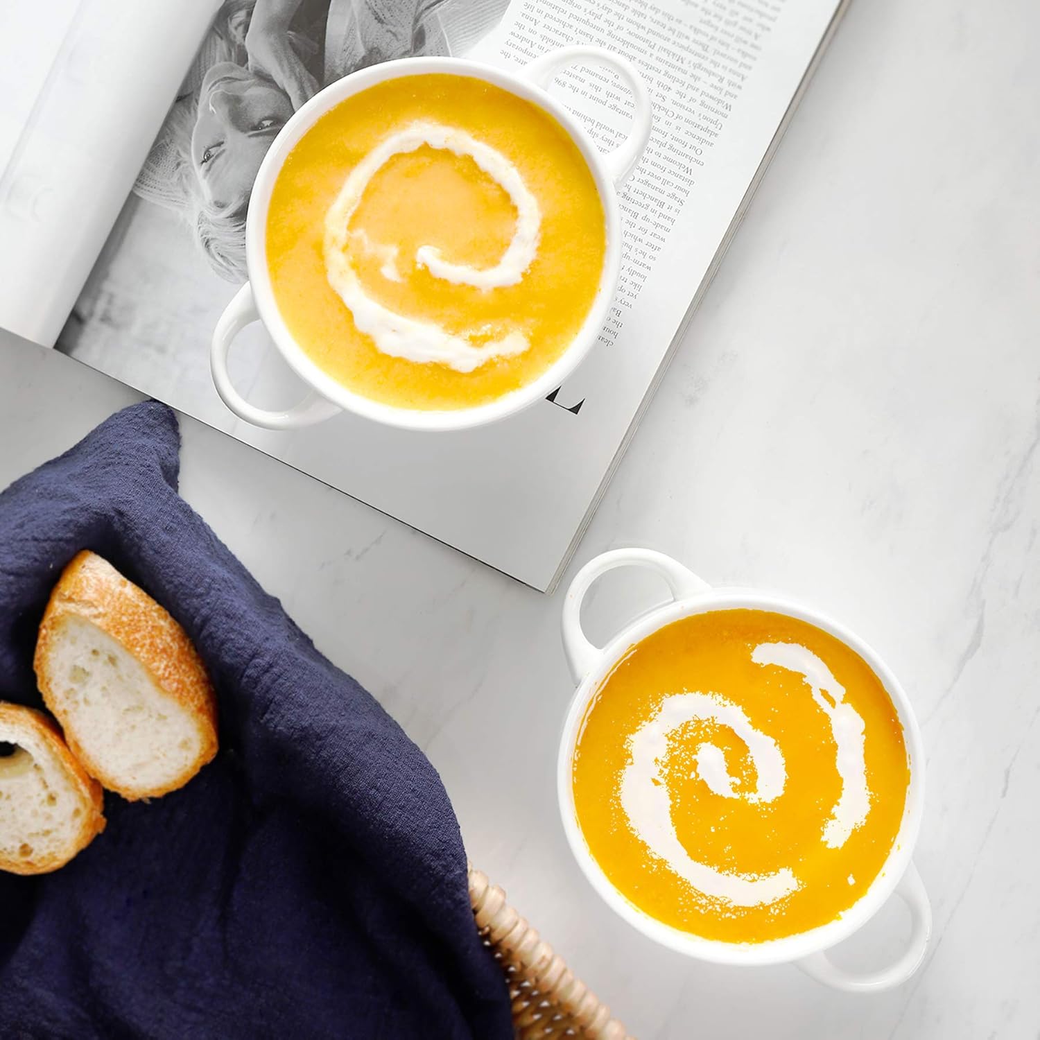 Limited Stock Sweese 108.101 Porcelain Bowls with Handles - 20 Ounce for Soup, Cereal, Stew, Chill, Set of 4, White