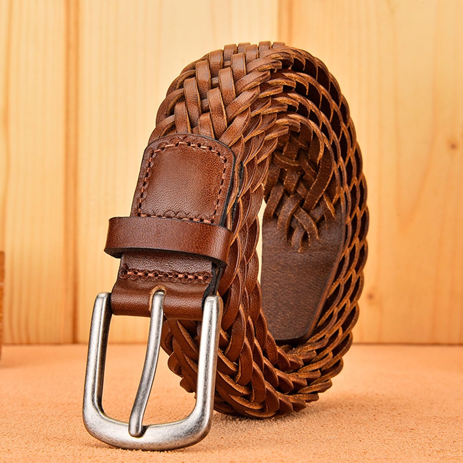 Femme Homme Ceinture Tressée Cuir Entièrement Réglable Sangle De Taille Tissée Boucle à Ardillon en Alliage pour Jeans, Robes Et Pantalons(110cm/43, Brown-3cm)