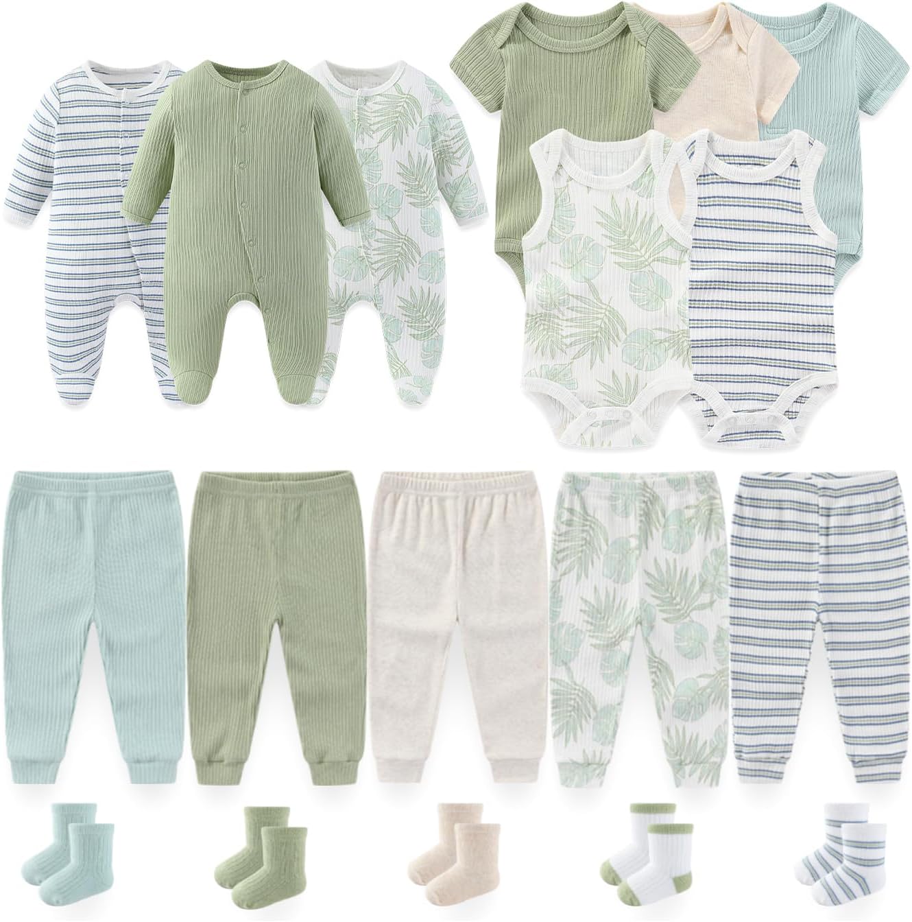 Baby Boy Girl Clothes Cotton Unisex Newborn Layette Gift Set and Accessories 18 Pack Baby Outfit 0-12Months