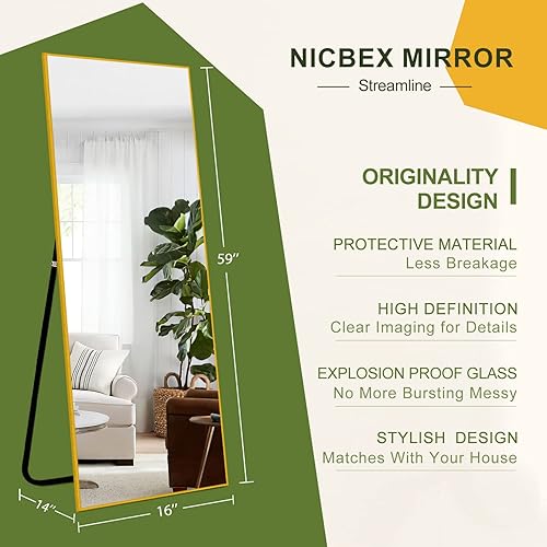 Miniatura 4 de NicBex Espejo de longitud completa marco de aleación de aluminio de 59 x 16 espejo de pared grande espejo de tocador espejo de dormitorio espejo de