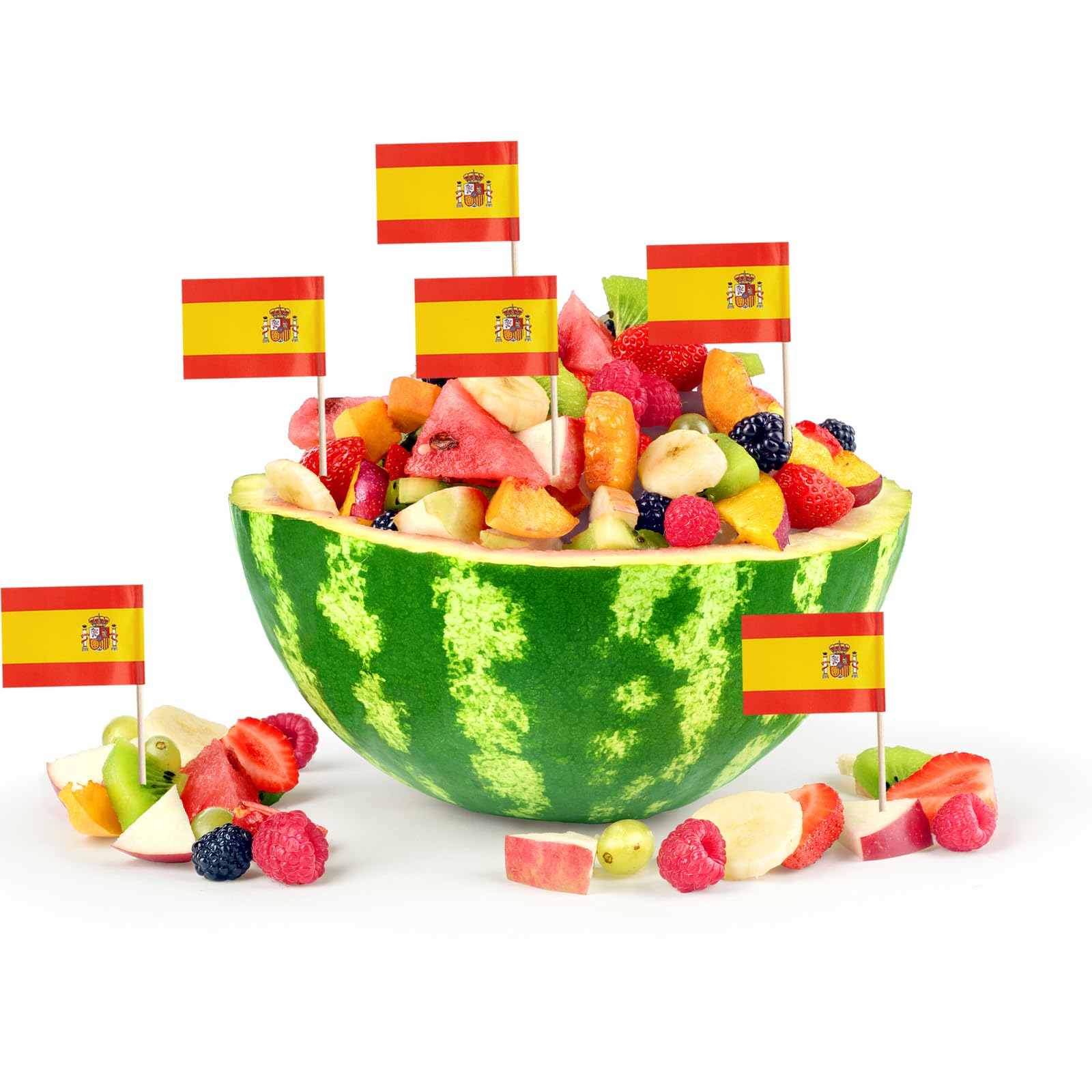 120 Stuzzicadenti Da Cocktail Con Bandiera Della Spagna – In Bambù 6.5 Cm, Sicuri Per Alimenti, Ideali Per Antipasti, Bevande E Buffet