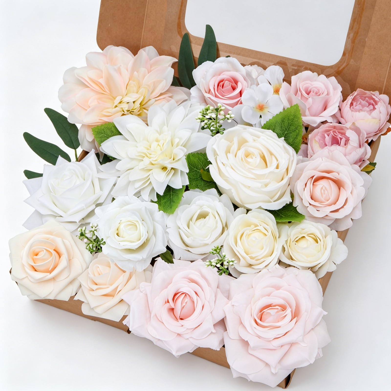 Artificial Flowers Combo Box Pink and White Artificial Roses Peonies Heads
