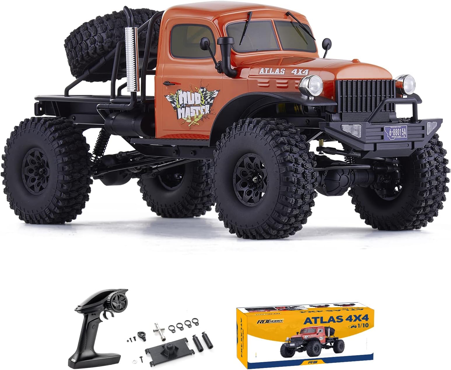 WOWRC RocHobby Atlas 1/10 RC Crawler, 2.4Ghz RC Rock Truck Off Road, RC Car Indoor&Outdoor 2 in 1, RC Rock Crawler 4x4 Hobby Grade for Adults Need to Complete with Battery, Orange