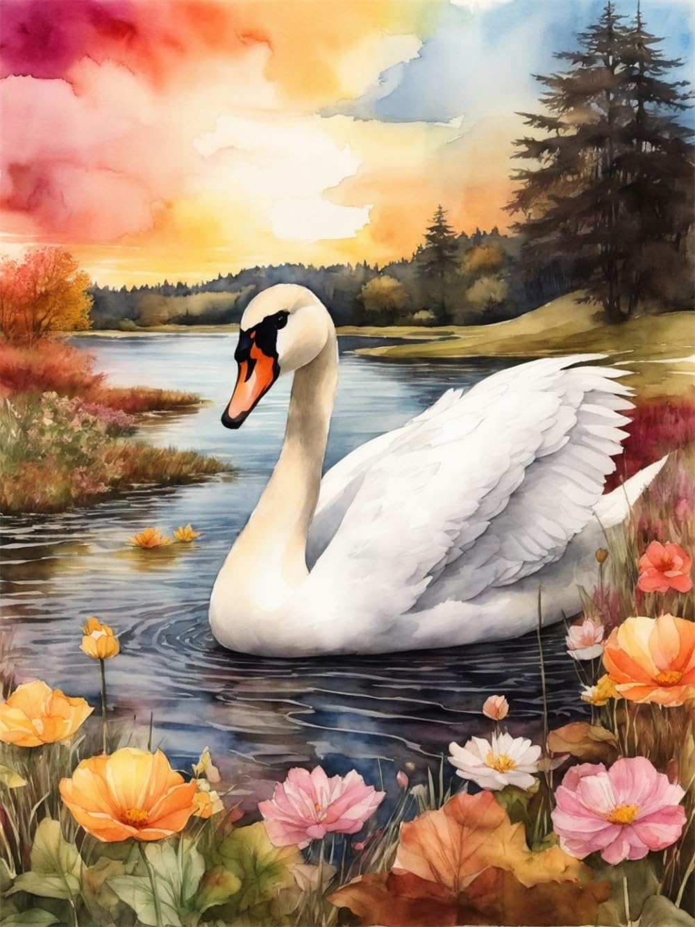 Abillyn Embroidery Cross Stitch Kits Swan on Lake Stamped with Printed Pattern Starter Kit (Swan)