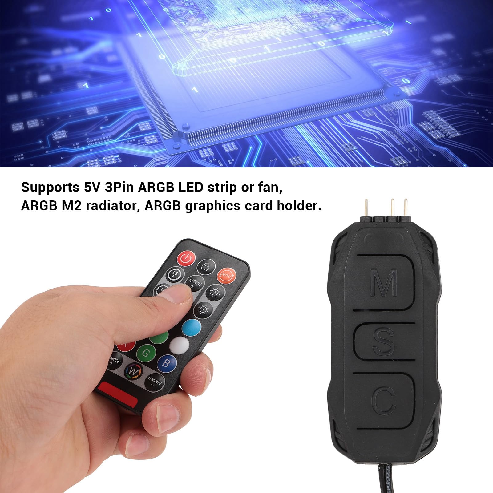 Kontroler Wentylatora Serial ATA Power RGB, Zestaw Kontrolera Wentylatora ARGB PC, 21 Klawiszy do 3-pinowej Taśmy LED LED 5 V, Pilot, Drut Miedziany, Chowana Konstrukcja,