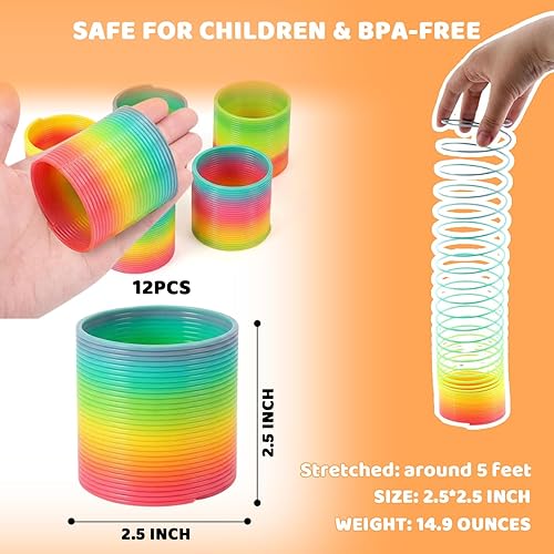 Vista 7 de JOHOUSE Regalos de fiesta de primavera mágica arcoíris para niños, 12 juguetes coloridos de primavera de plástico, juguetes de caja del tesoro