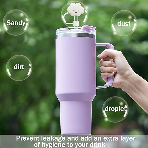 Miniatura 5 de 8Cute - Tapa de popote compatible con Stanley 20 de 30 y 40 onzas, cubierta de paja de silicona de 0.394 in y 0.4 pulgadas, a prueba de polvo,