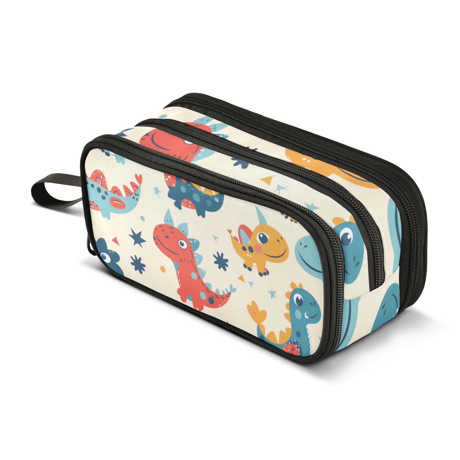 Estuche colorido de dinosaurio, gran capacidad, para niños y niñas, 3 compartimentos, organizador de papelería, estuche para escuela, oficina, trabajo, Dinosaurio colorido, Talla única, Maletín