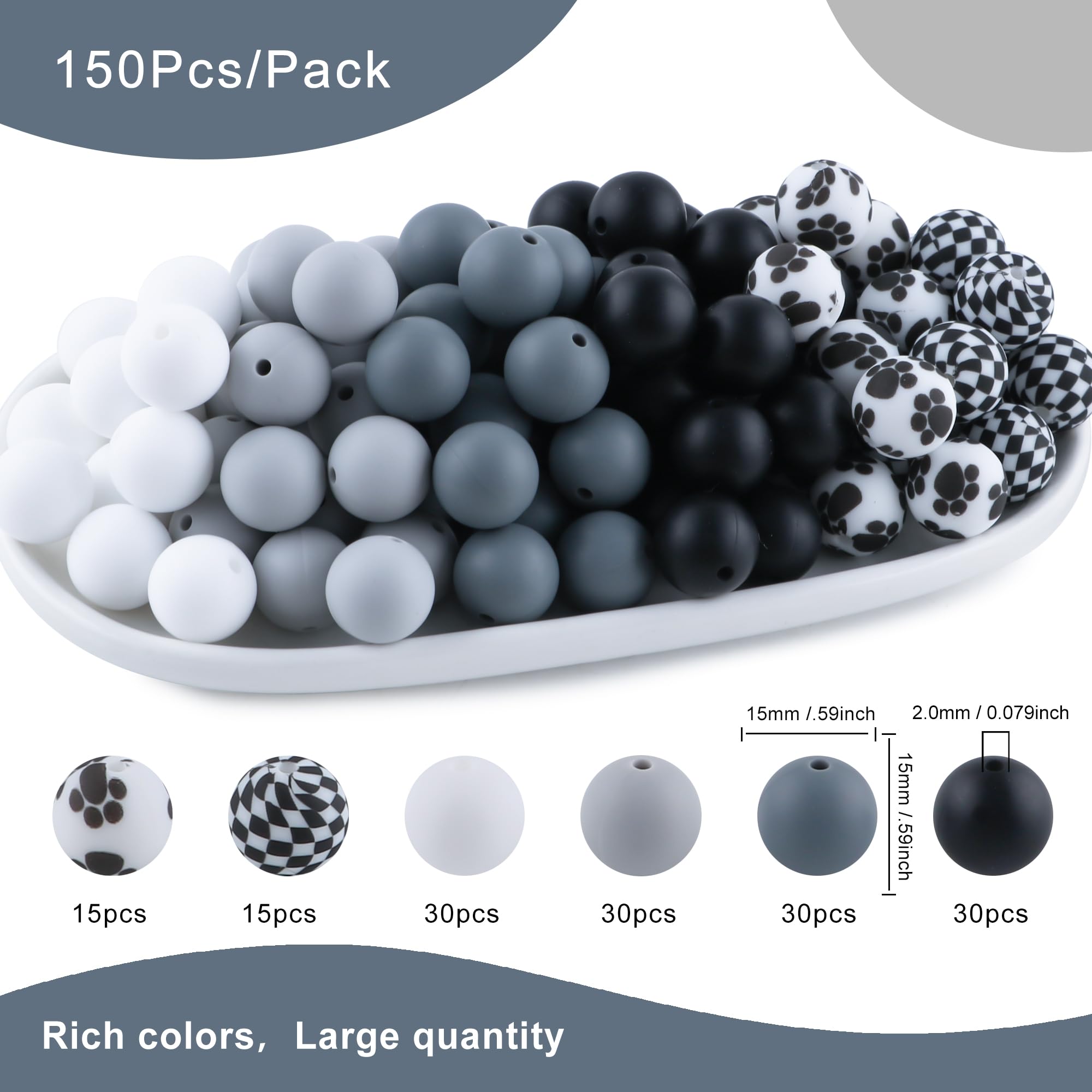 MaItagkam 100 Pièces 15Mm Perles en Silicone Forme Ronde et Polygonales - Kit D'Accessoires pour Porte-Clés DIY et Fabrication de Bracelet