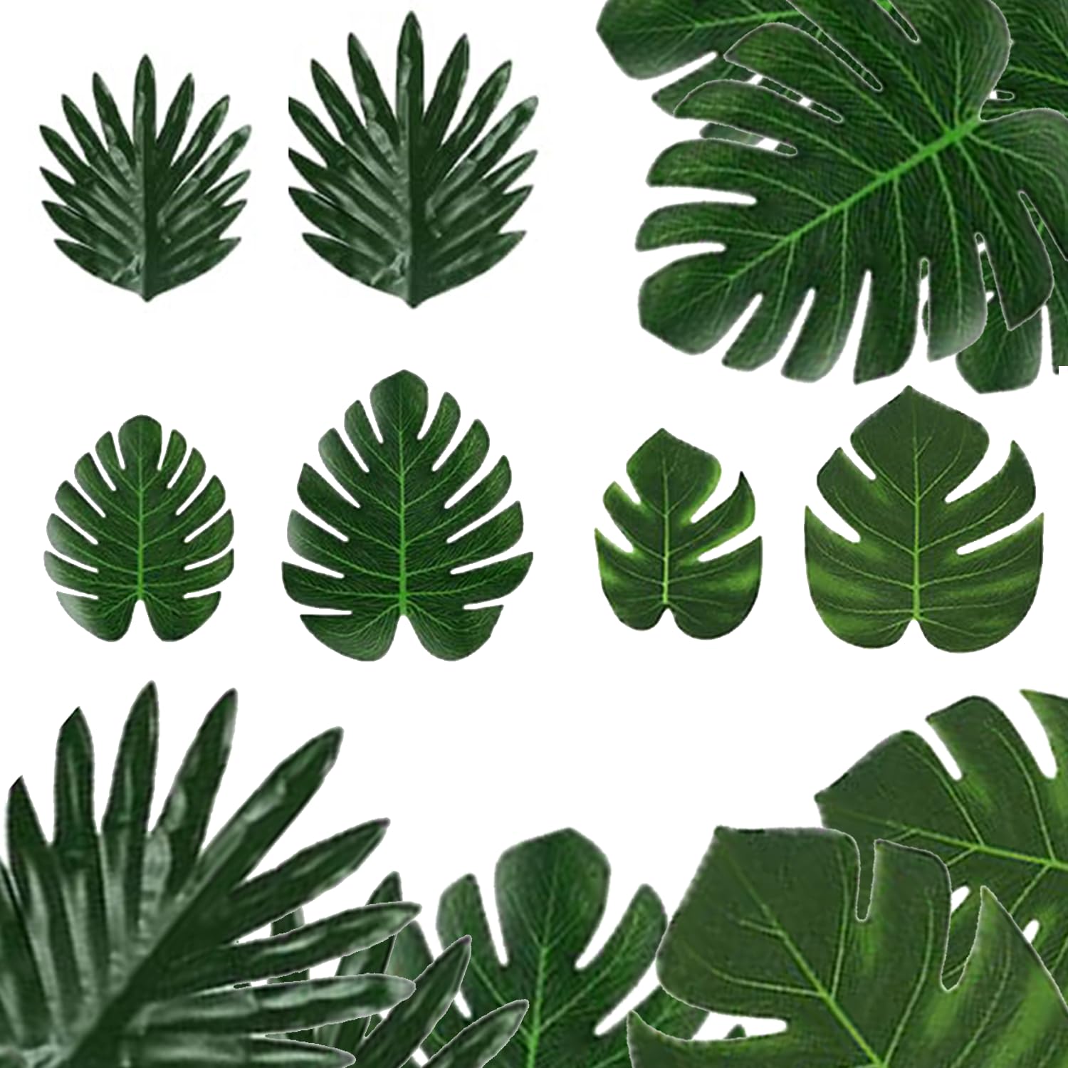 Rhqfdm Greener Artificial Palm Leaves 48 Pieces Tropical Leaves Decorations Monstera Leaves Green Palm Leaves For Hawaii Beach Theme Tropical Jungle Party Decorations (6 Sizes)