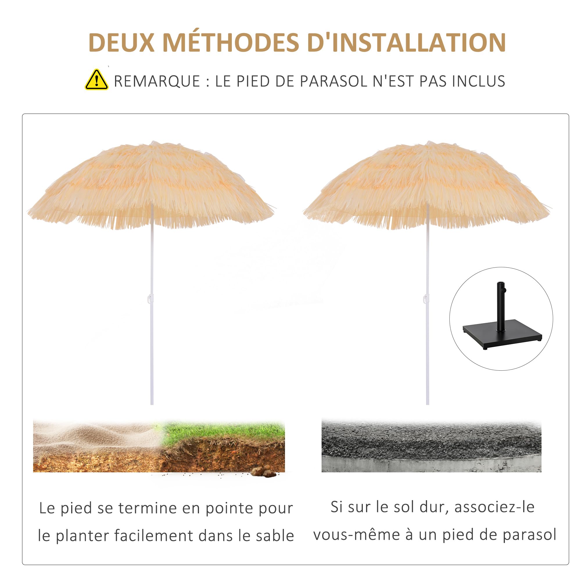 Outsunny Parasol de Plage Design Hawai Raphia Artificiel 160 cm Beige
