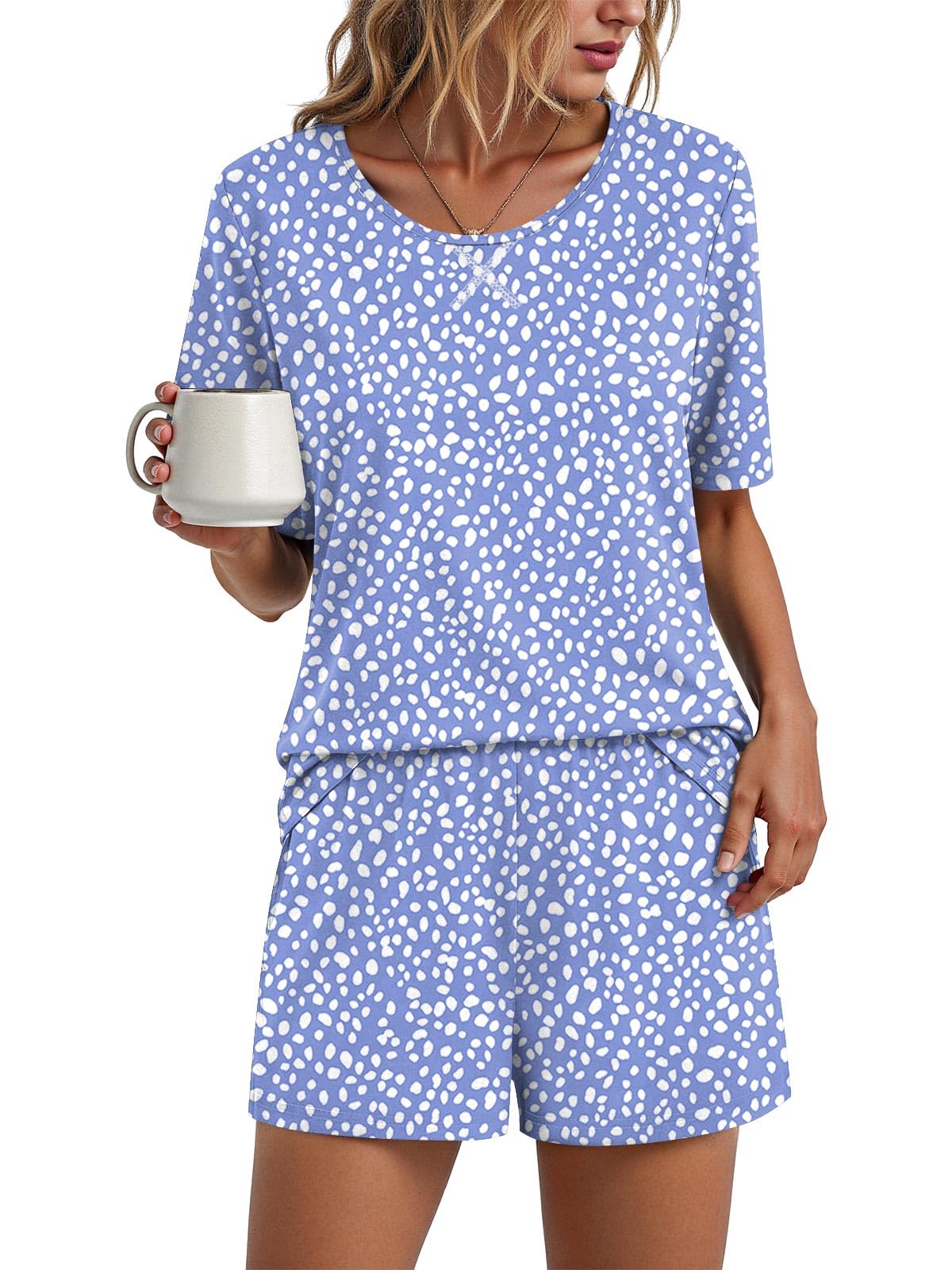 Findsweet Pajama Set for Women 2 Piece Lounge Set Soft Sleepwear Summer Casual Short Pjs Sets with Pockets M-3XL