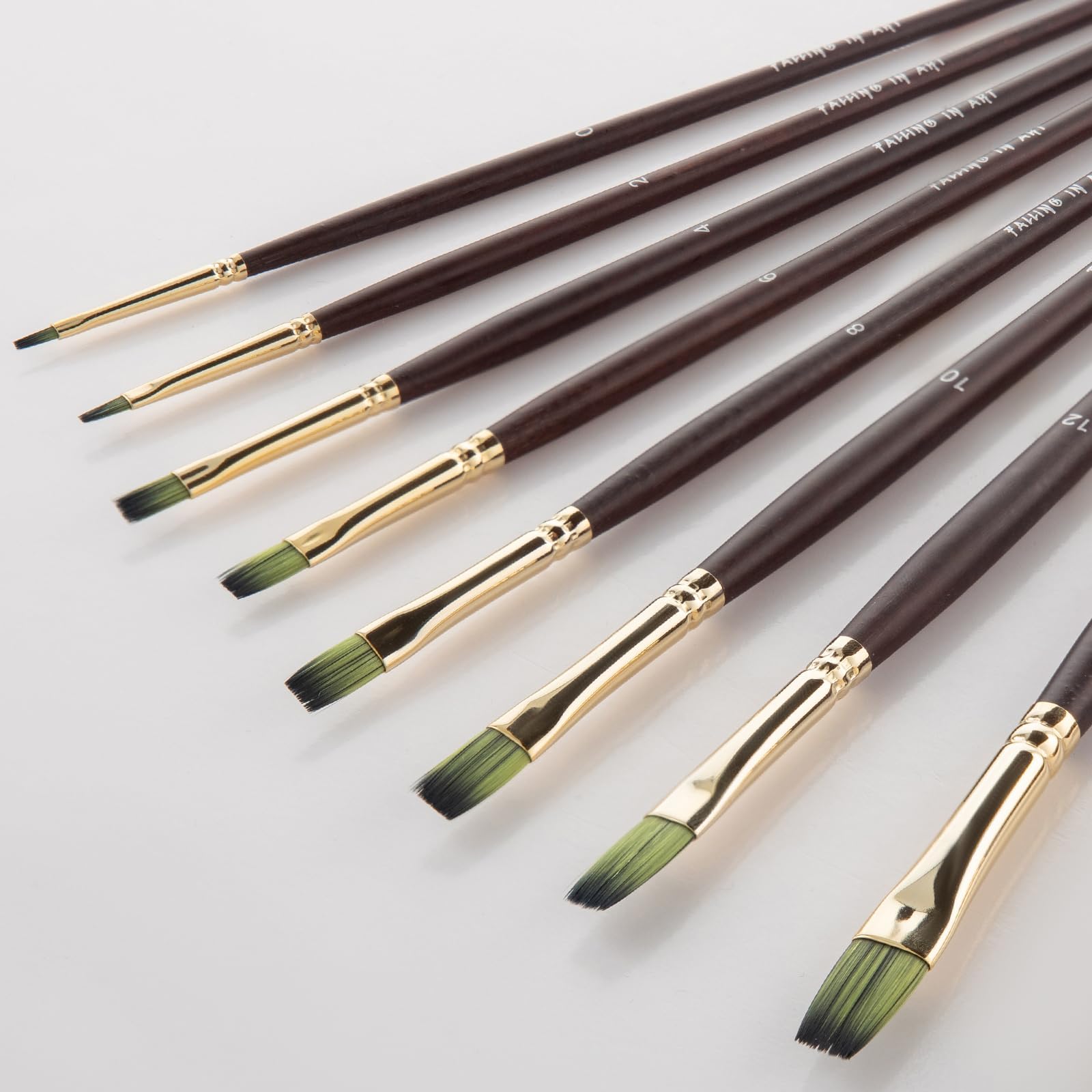 9 PCS Flat Brushes Set, Professional Nylon Paint Brushes, Long Handle Artist Brush for Watercolor, Acrylic, and Oil Painting