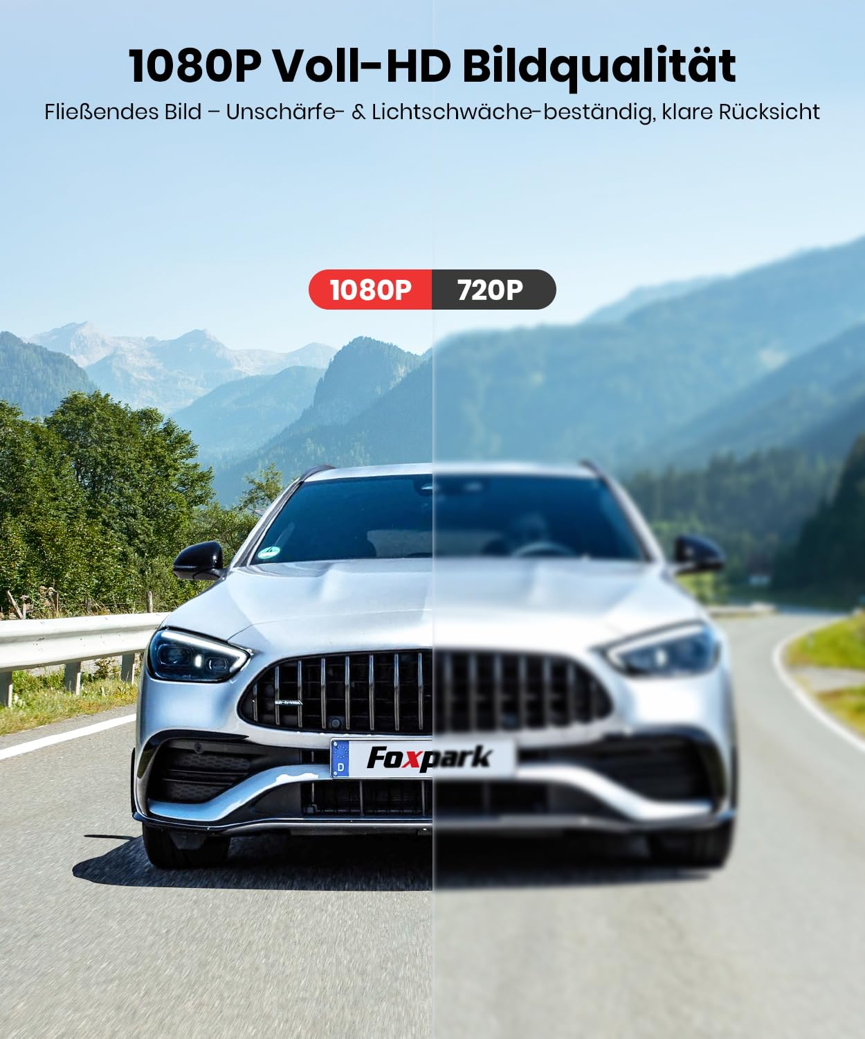 Foxpark Solar Rückfahrkamera Kabellos HD 1080P 5 Zoll Monitor Nachtsicht IP69K Wasserdicht Set für Wohnmobil LKW