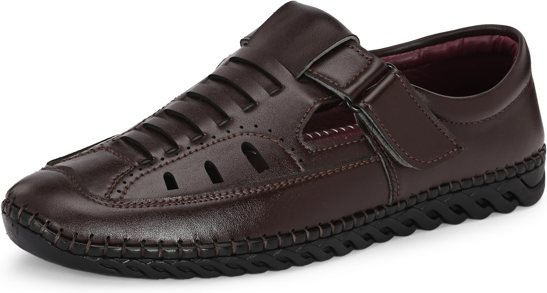 Men's Fisherman Sandals | Closed Toe Leather Casual Sandal with Velcro Strap | Comfortable Casual Footwear Walking & Office Travel (9576)