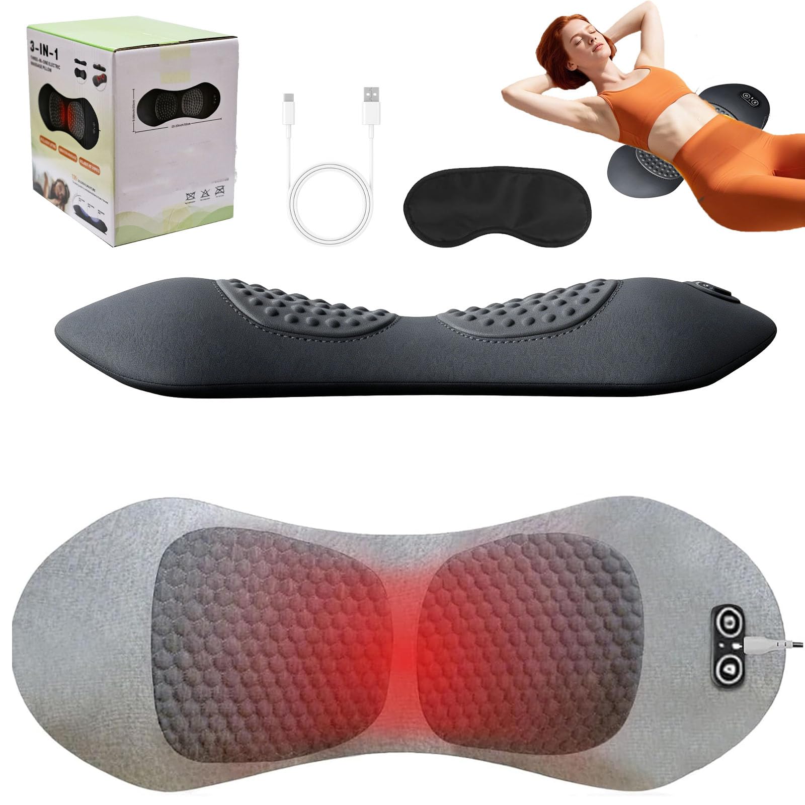 Somnix Pro Masajeador Terapéutico Triple Fusión — El Nuevo Masajeador Lumbar Somnix 2026 Cojín De Soporte Lumbar Ergonómico Spinal Ease Integra Funciones De Calor Y Masaje Vida Cotidiana (Gris)