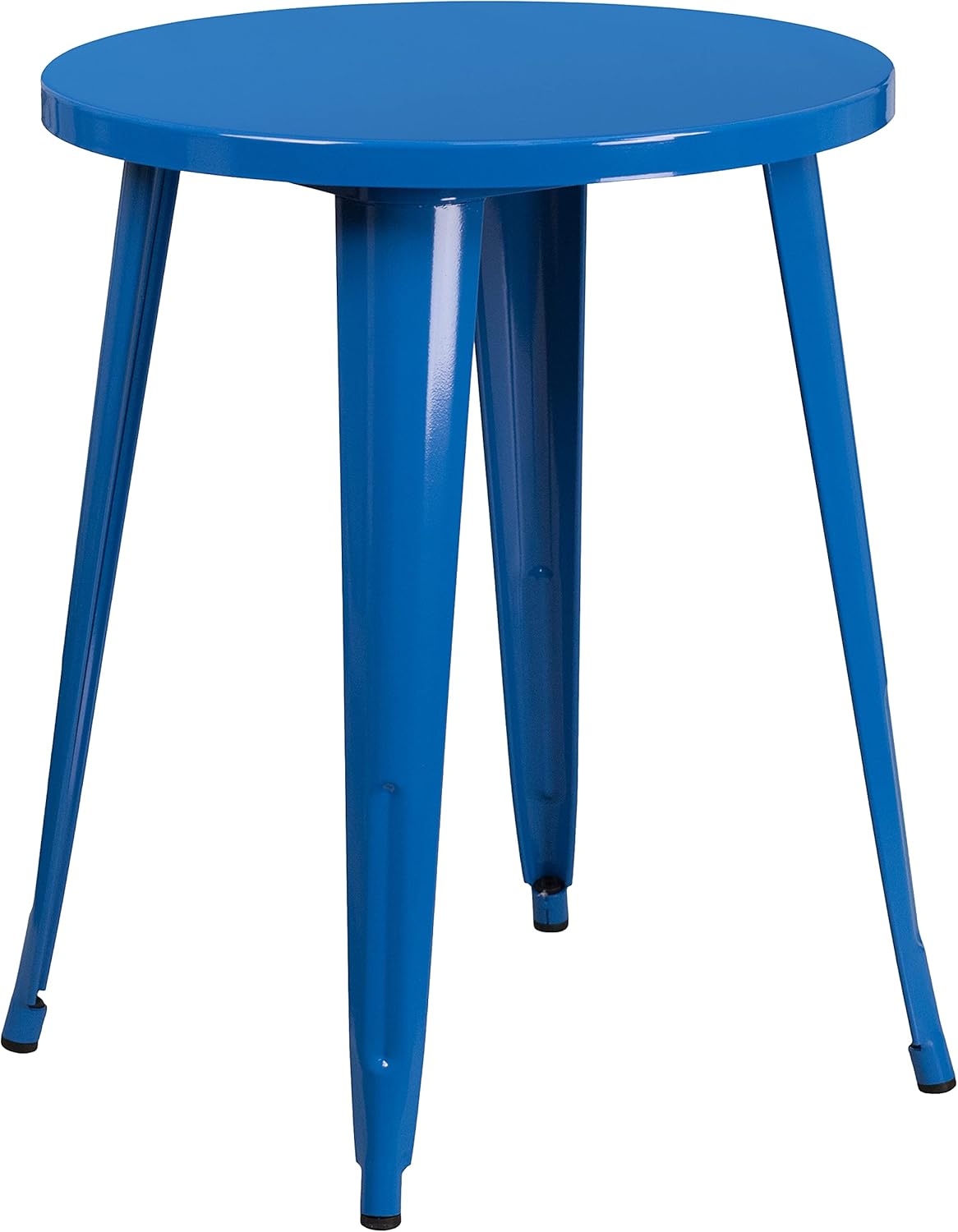 BizChair Commercial Grade 24" Round Blue Metal Indoor-Outdoor Table Set with 2 Arm Chairs