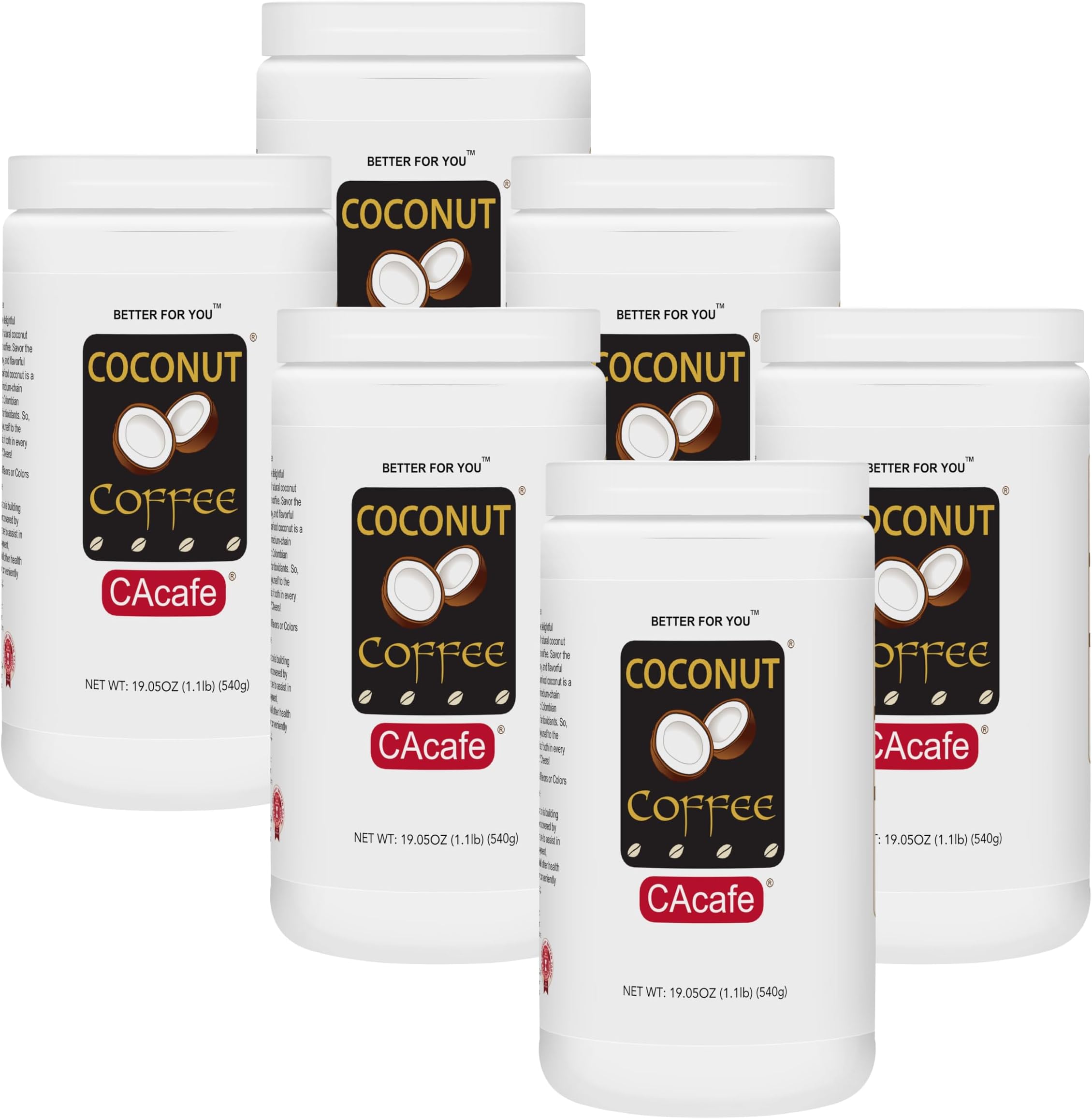 CAcafe Coconut Coffee, Coconut Infused Colombian Coffee, Creamy Drink Mix, Make Iced or Hot, Packed with Antioxidants, Natural Energy, and Stress Relief | 6 Pack