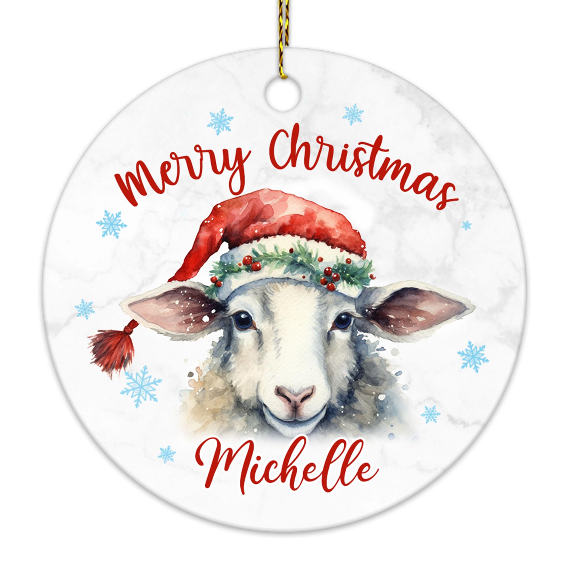 Hyturtle Personalized Christmas Ornament Gifts for Lamb Lover - Lamb Xmas Custom Name Ceramic Ornament - Cute Animal Lover Gifts for Women Kids Family - Xmas Tree Hanging Decoration