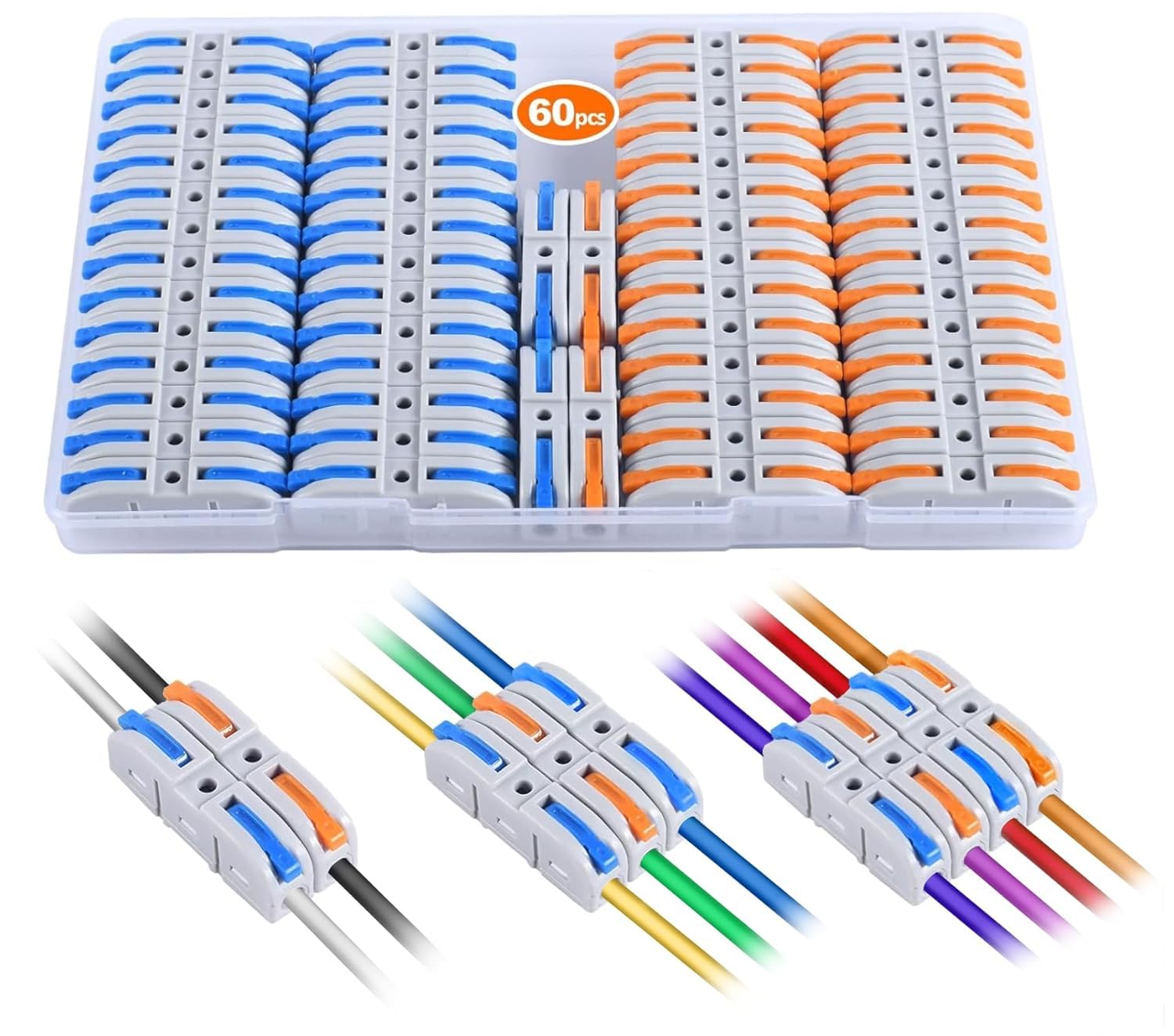 Wire Connectors Set of 60, Push-in Terminal Block, Quick Splice Cable Connector, Assorted Blue and Orange-image-33