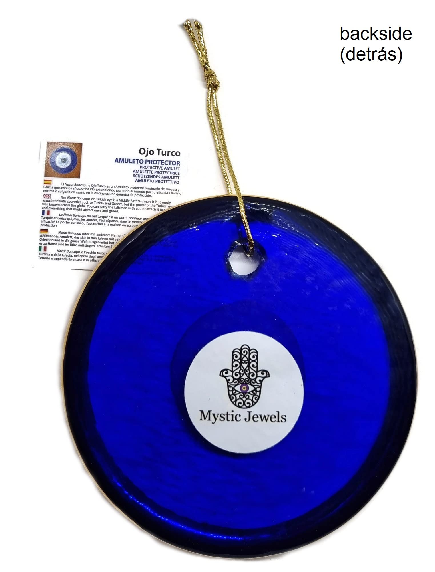Occhio Turco Contro Il Male - Vetro Blu E Bianco, 12cm - Ciondolo Portafortuna Da Appendere In Casa - Foto 8
