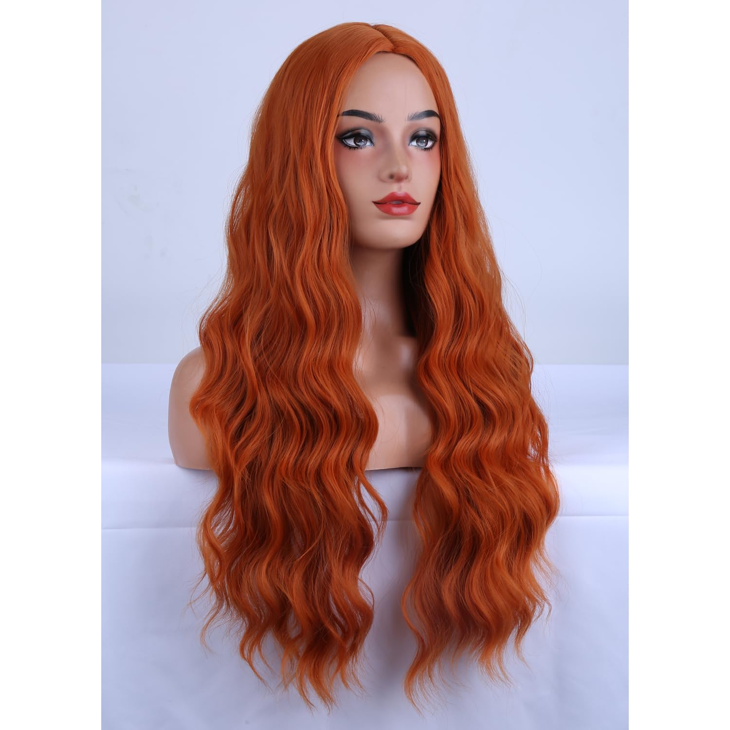 MAGQOO Orange Ombre Flame Wig Long Curly Wavy Ombre Orange Wigs for Women Girls Middle Part Heat Resistant Hight Density Synthetic Wigs: Copper