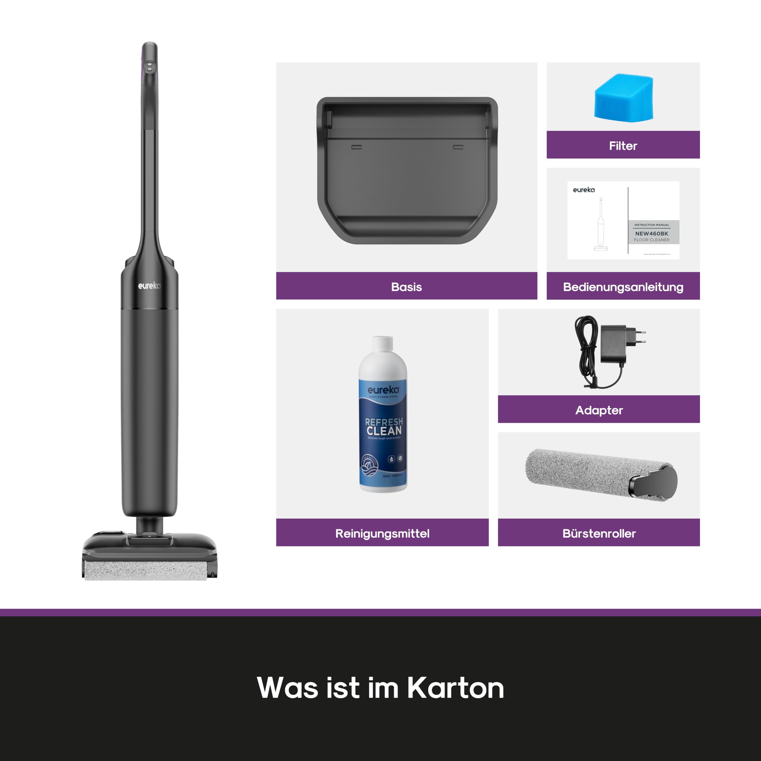 Eureka FloorShine 460 Nass Trockensauger Kabellos, 180° Flachdesign Wischsauger Saugwischer, 17000 Pa Akku Staubsauger mit Wischfunktion, 30min Laufzeit Reinigung unter tiefen Möbeln für HarteBoden