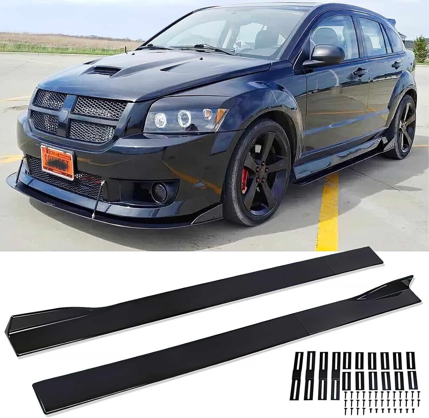 2PCS Universal Car Side Skirts, 86.6" Side Skirts Extension Splitter Lip, Car Rocker Panels Side Skirt Body Kit, Compatible with Honda Civic Toyota Corolla Nissan Altima VW Chevrolet Camaro