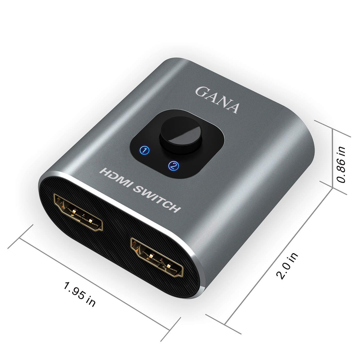 GANA Przełącznik HDMI 4K 60Hz - dwukierunkowy przełącznik aluminiowy 2 wejścia 1 wyjście/1 wejście 2 wyjścia - Plug & Play, kompatybilny z PS 5/4, serii X/S, PC (bez jednoczesnego wyświetlania)