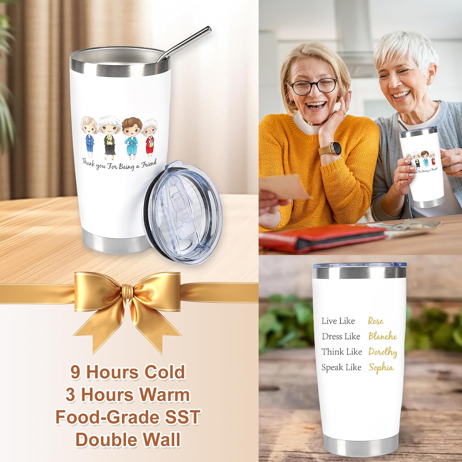 Thank You for Being A Friend Gift Set Golden Friend Gifts for Women Friendship Gift Mug Makeup Bag Acrylic Keychain Towel Set for Friends Girls Thank You for Being A Friend - Image 3