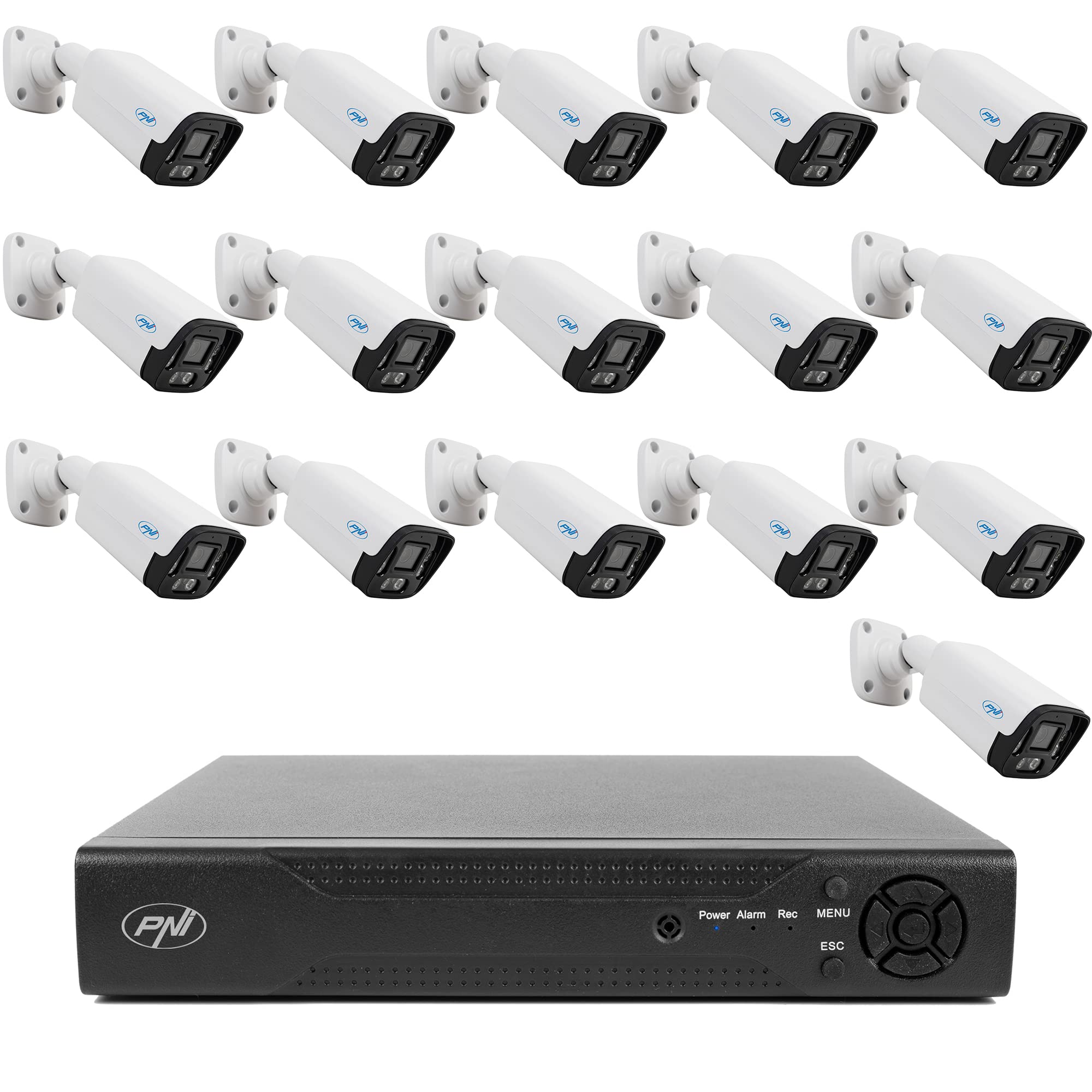 Paquete de videovigilancia NVR PNI House IP716 y 16 cámaras PNI IP125, 5MP
