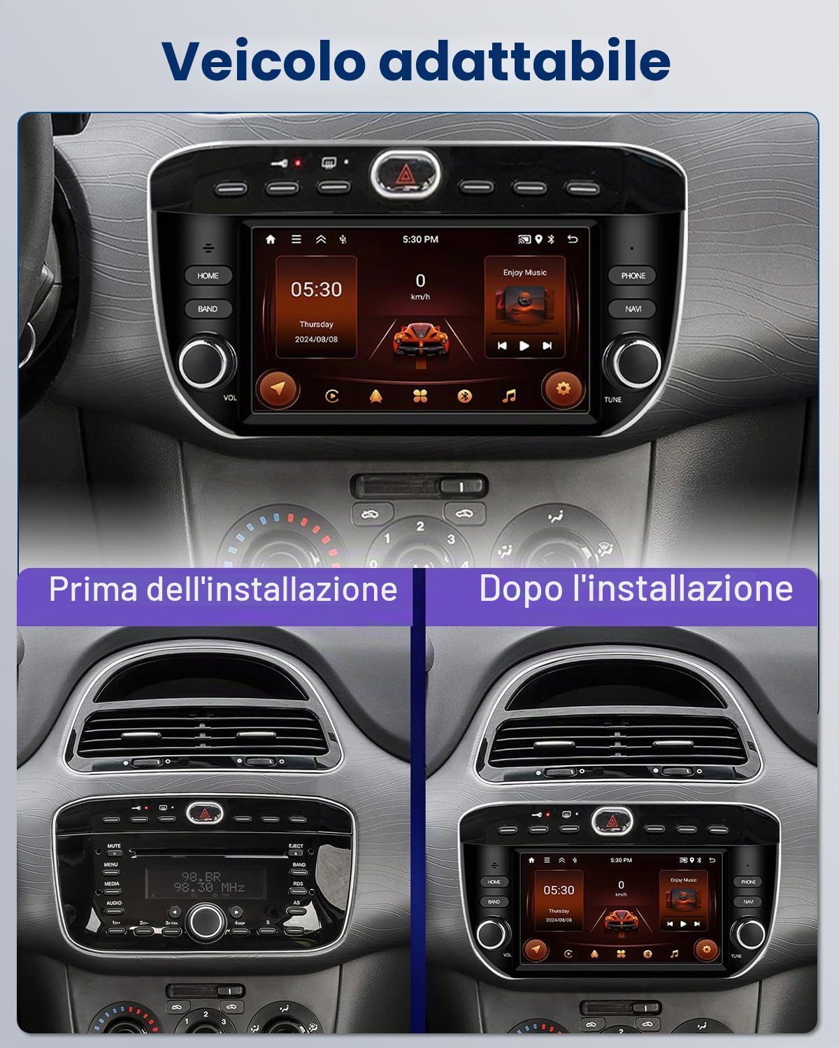 4 Core 64G Android Autoradio per FIAT Linea Punto Evo Linie 2012-2015 Wireless Carplay Android Auto 7 Pollici Autoradio con GPS Navi WiFi Mirror Link Bluetooth FM/RDS/EQ/USB/SWC Telecamera Posteriore
