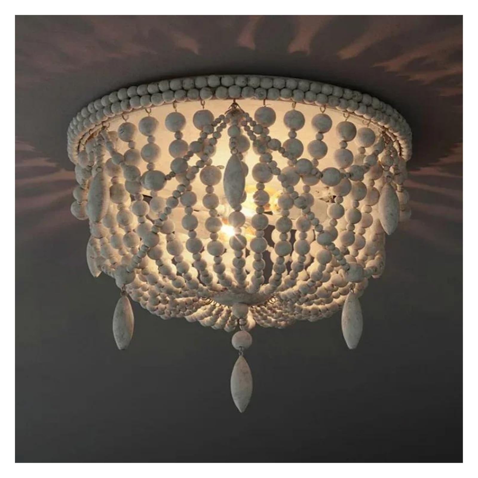 Lustre suspendu à perles D48 cm style nordique vintage pour chambre et salle à manger
