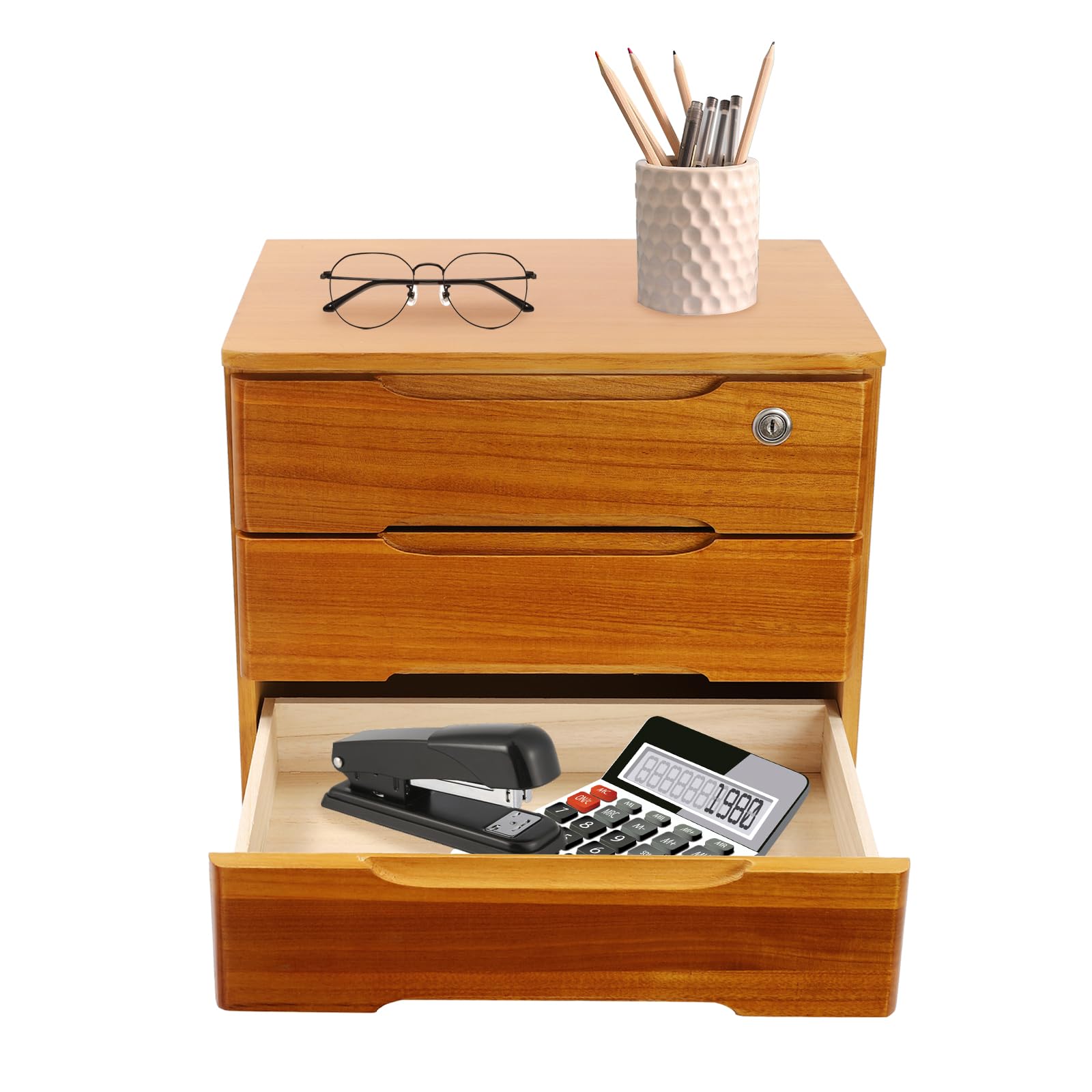 Organizer per letteratura in legno con cassetti, armadietto da scrivania per articoli per la casa, organizer per cassetti a 3 livelli per ufficio, scuola o uso domestico