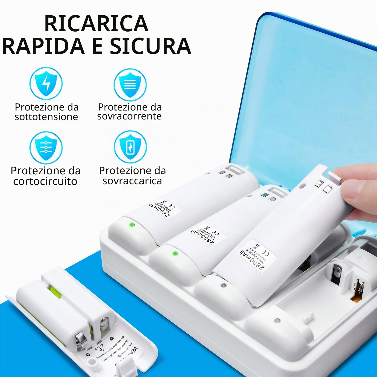 TechKen Wii Battery Charger Set, Wii Remote Controller Charger Docking Station con 4 Batterie Ricaricabili (bianca)