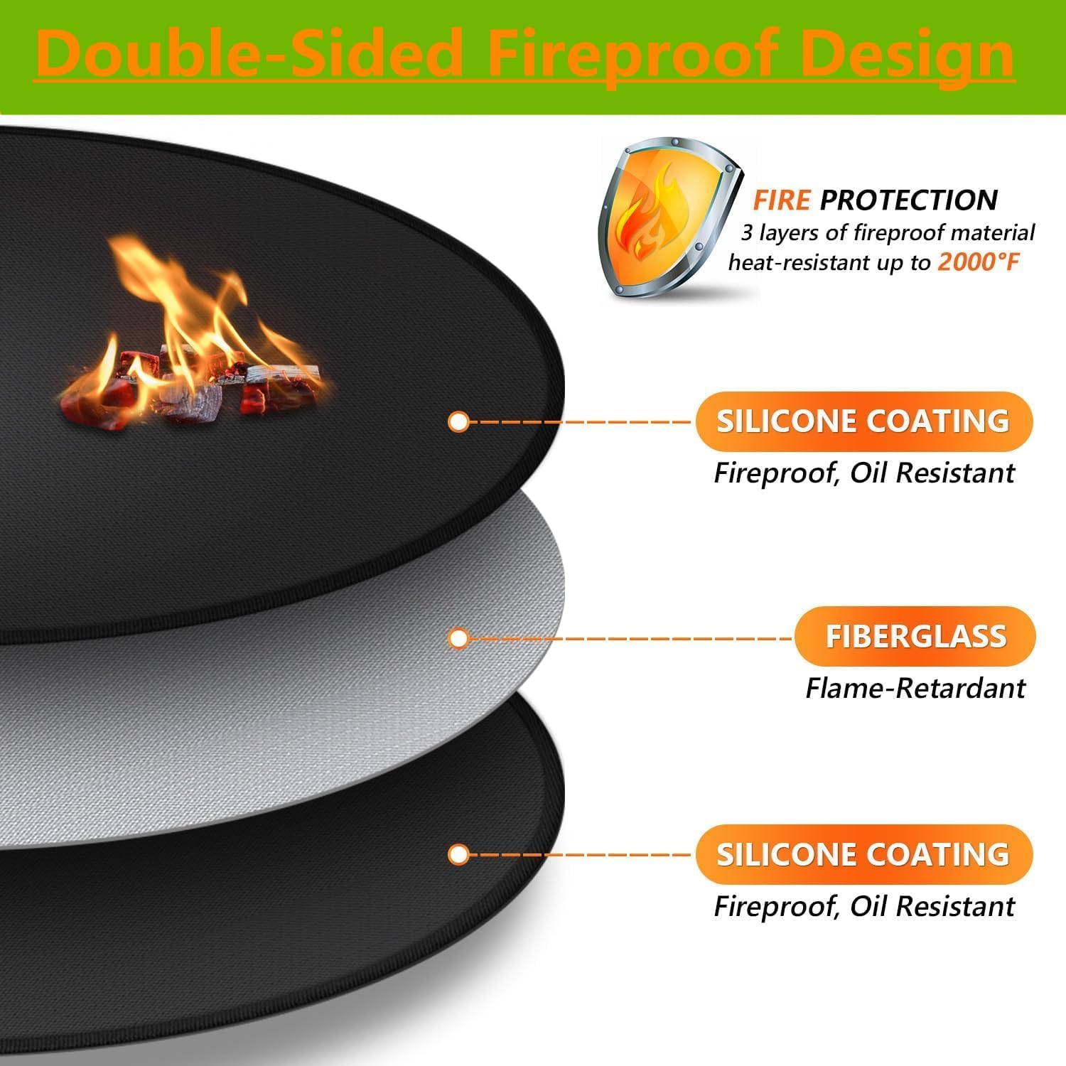 Grill Mats for Outdoor Grill,Fire Pit Mat for Under Fire Pit,Double-Sided Fireproof Mat for Under Fire Pit,BBQ Matt for Under Grill,Solo Stove Bonfire Deck Firepit Accessories Outdoor Fire Mat (48″)