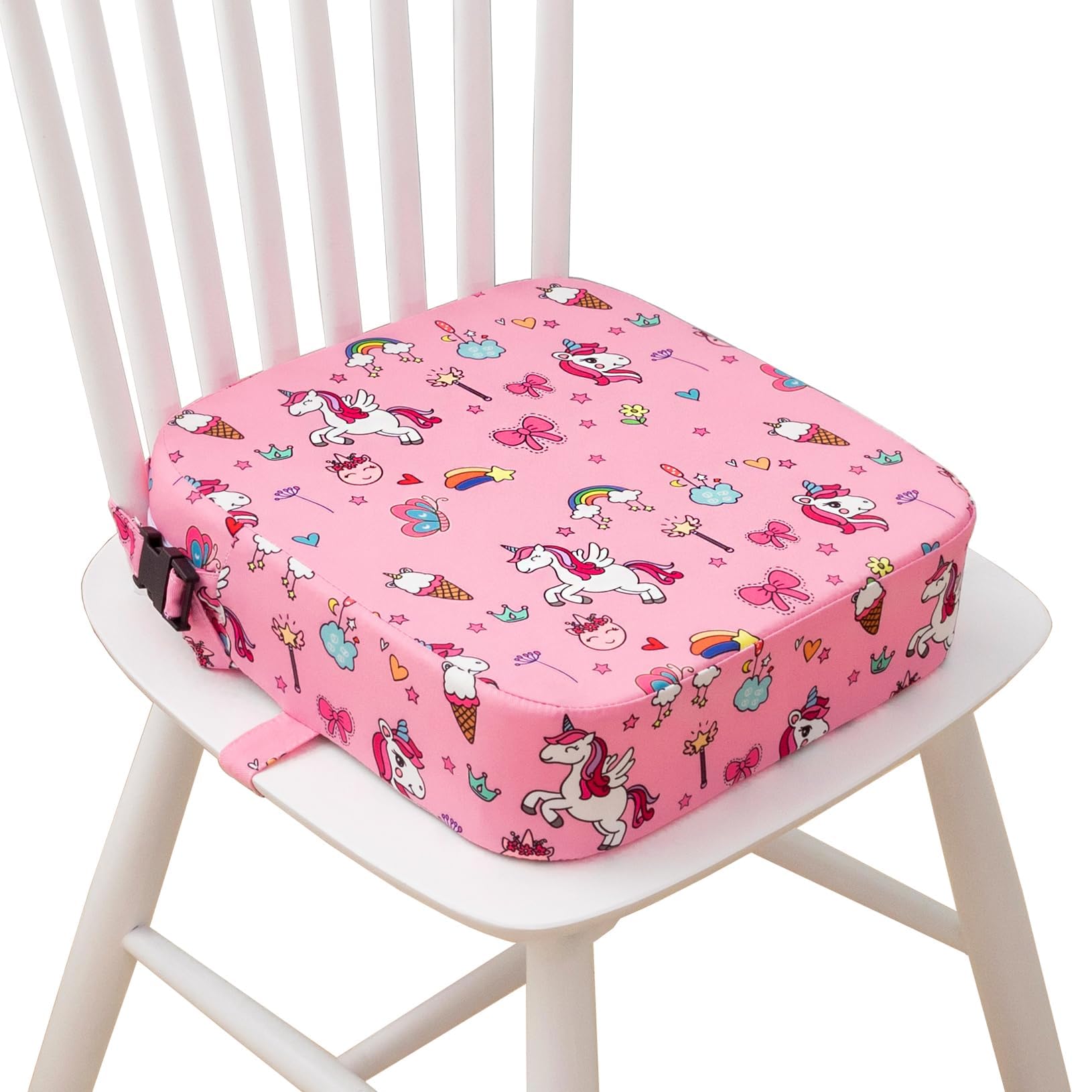 Koeay Toddler Booster Seat for Dining Table, Portable Kids Booster Seat with Safety Buckles Portable Increasing Booster Cushion with Non-Slip Bottom, High Cushion for Travel (Unicorn)