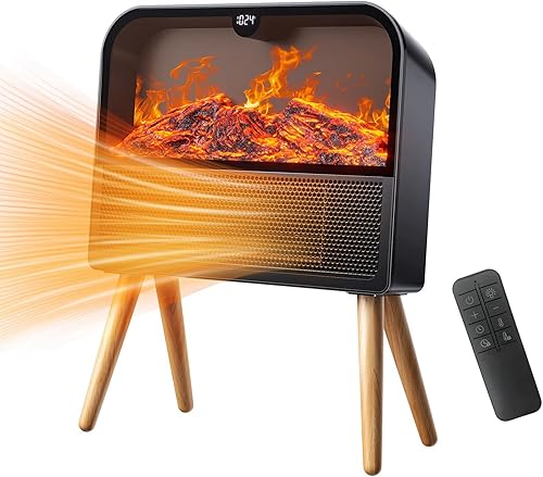 Calentador de espacio, calentador eléctrico portátil de 1500 W para interiores con linternas de chimenea, calentador pequeño de cerámica de