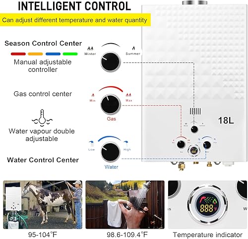 Miniatura 3 de Calentador de agua sin tanque Propano 4.74GPM 18L Calentador de agua de gas portátil para exteriores Calentador de agua de propano instantáneo con
