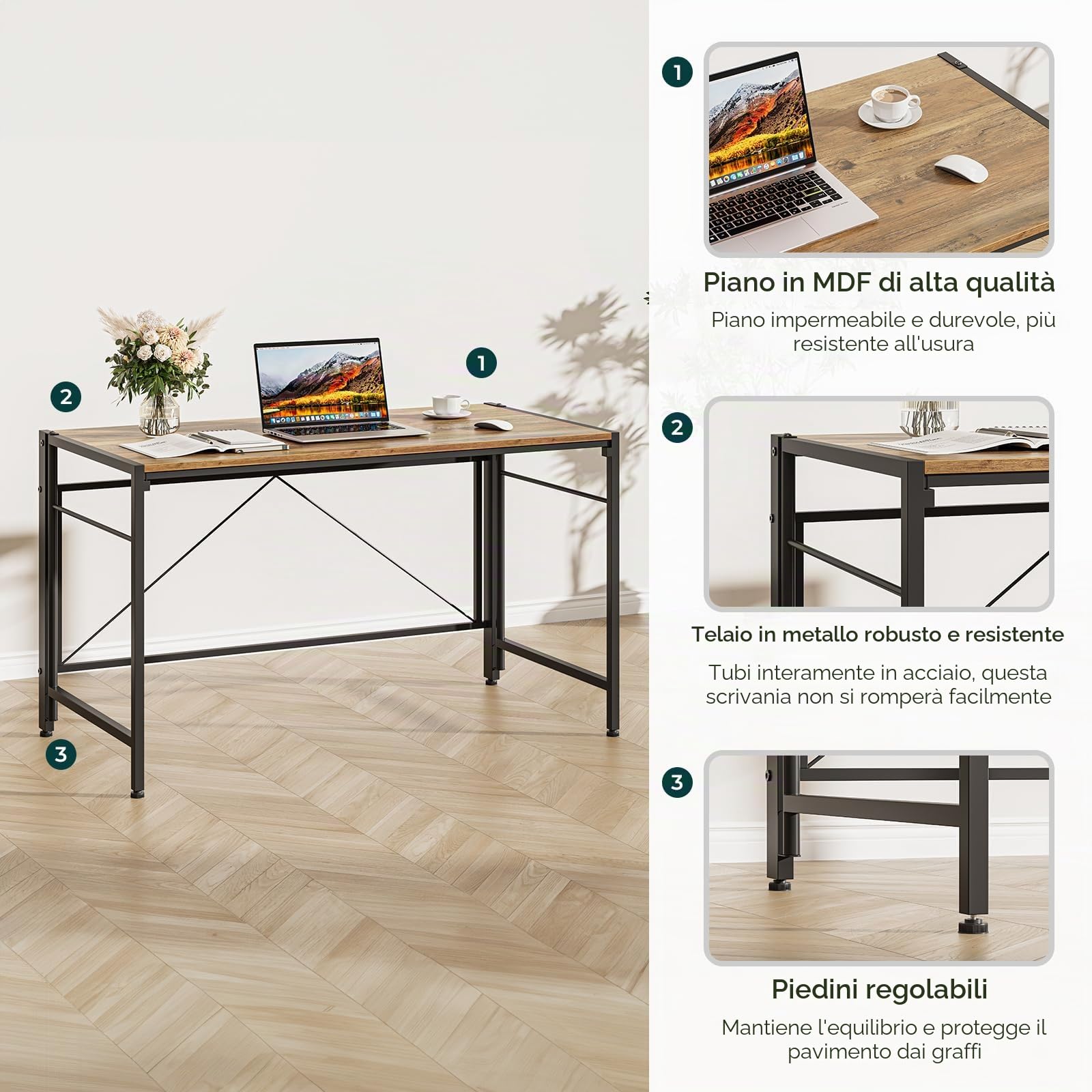 Dripex Scrivania pieghevole XXL, 110 x 50 cm, pieghevole, con struttura in acciaio, salvaspazio, impermeabile, per casa, ufficio, studio (Oak)