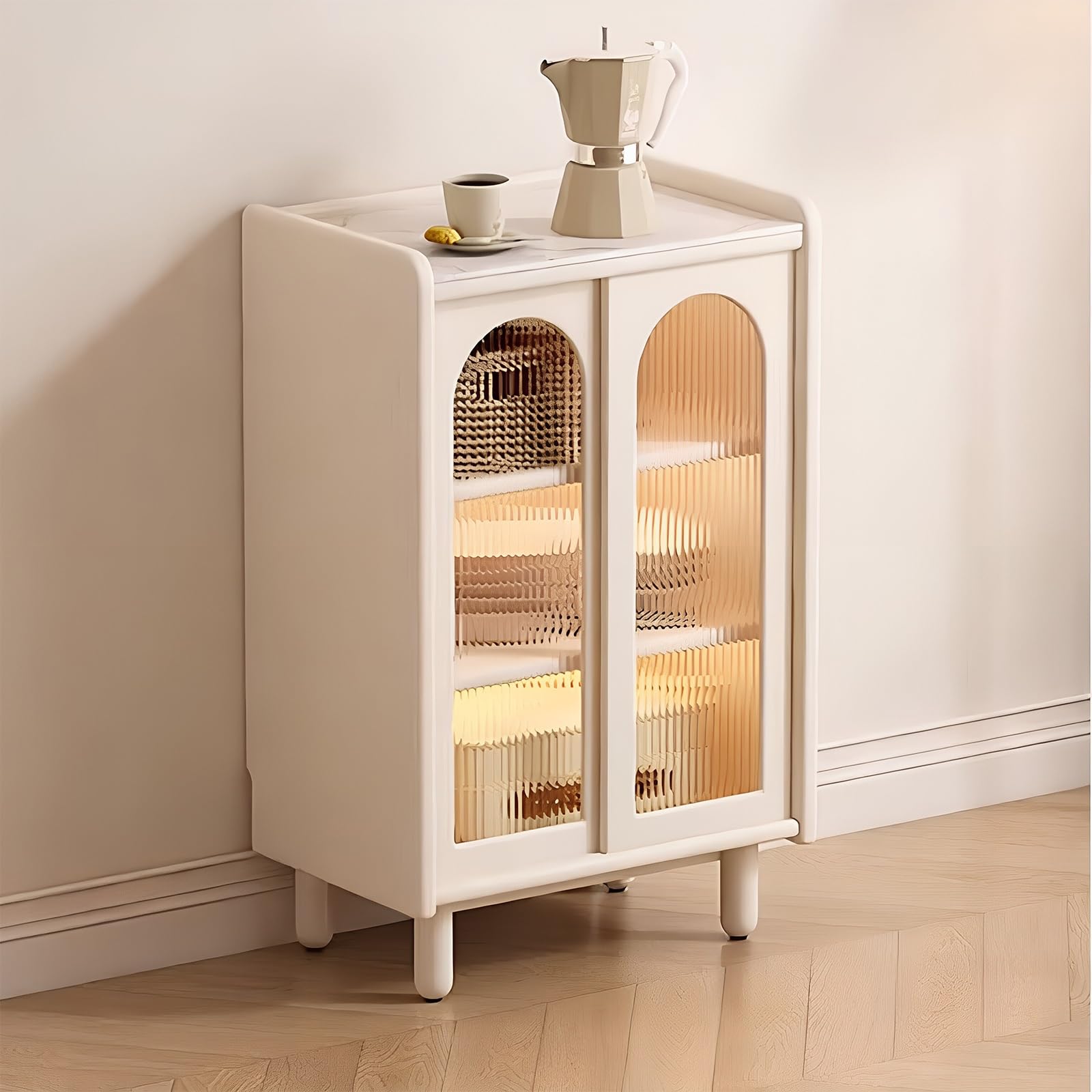 Zf9tBw5sH Unité d'îlot de Cuisine Armoire îlot avec Portes arquées en Verre cannelé, tiroirs et Pieds Solides