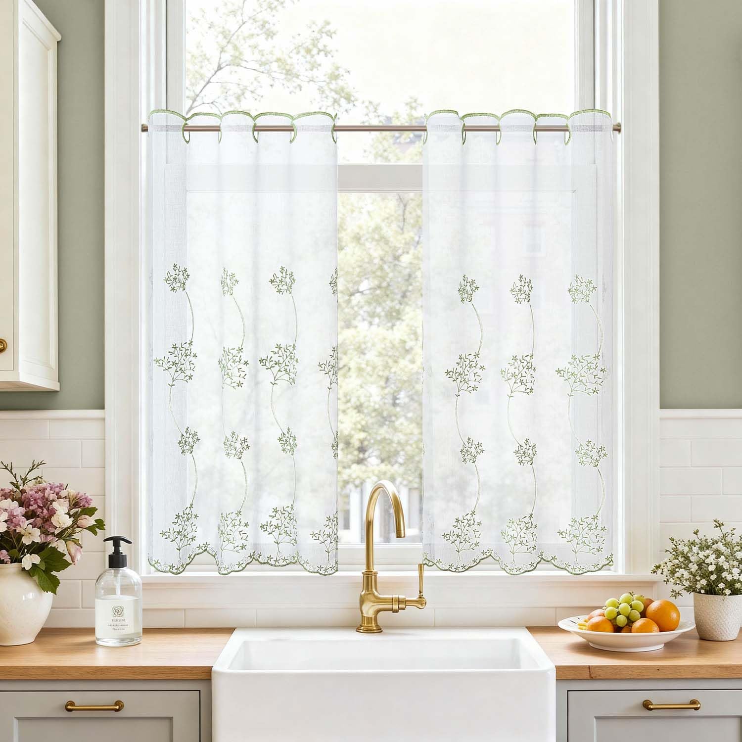 TOPICK Scheibengardine Küche lichtdurchlässig Bistrogardine Wohnzimmer modern Küchengardinen Gardine Schals Fensterschal Kurzgardine für Küche Küchenfenster Landhausstil