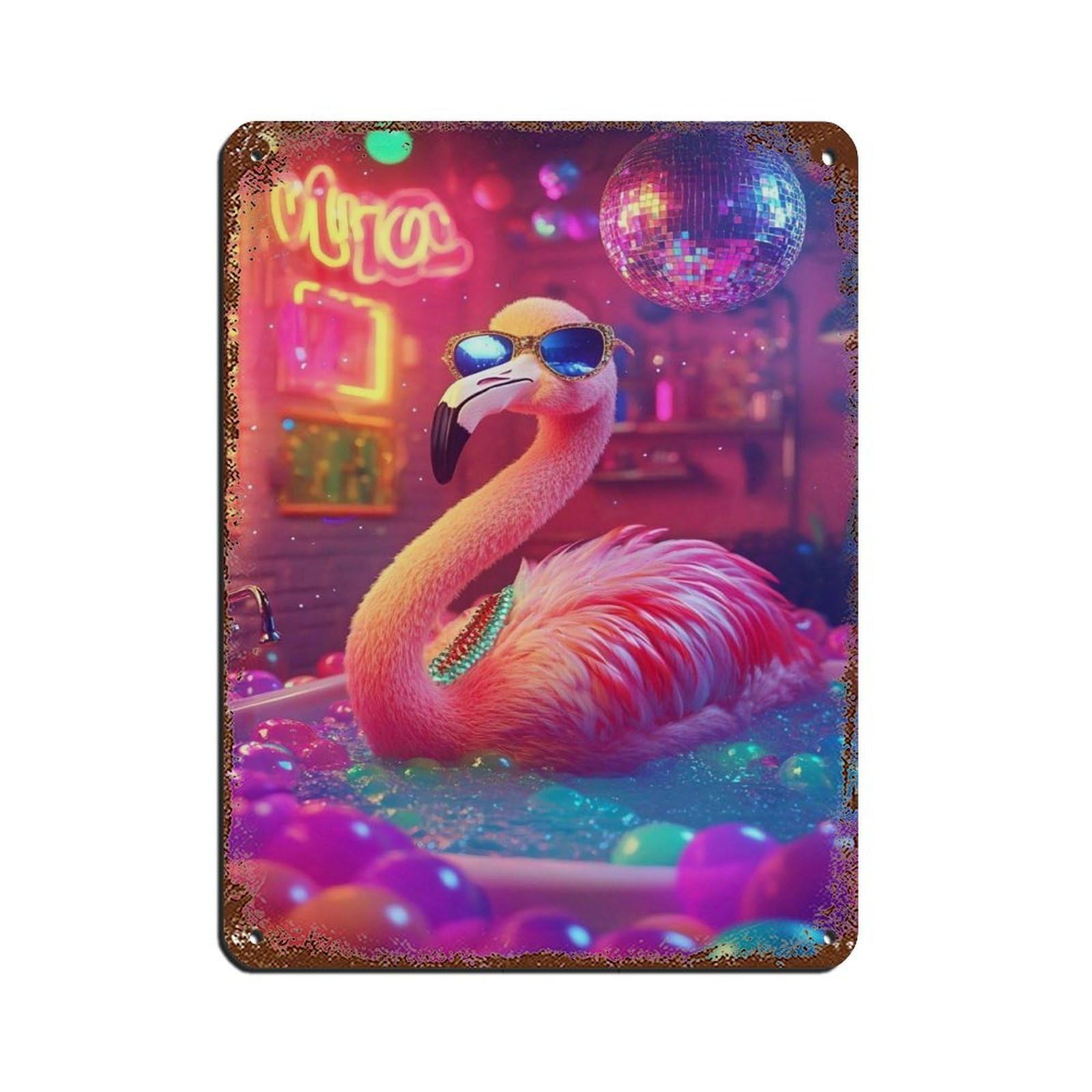 Flamingo Art, Neon Lights Decor Retro Poster Metal Tin Sign Chic Art Retro Iron Painting Bar People Cave Cafe Family Garage Poster Wall Decoration 12x16inch(30x40cm)