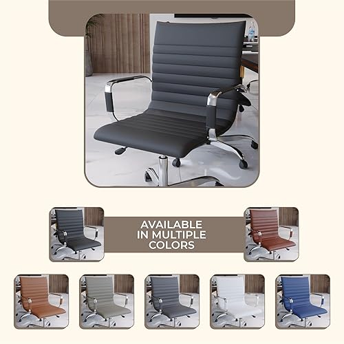 Miniatura 6 de LeisureMod Silla de oficina ergonómica negra con soporte lumbar, silla de escritorio ejecutiva giratoria, piel sintética, altura ajustable, ruedas