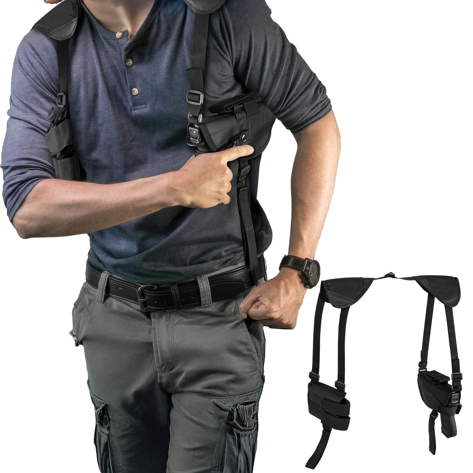 Flintronic Pistolera Hombro Oculta Correa Ajustable Bolsillos Revistas Funda Pistola Senderismo Acampada